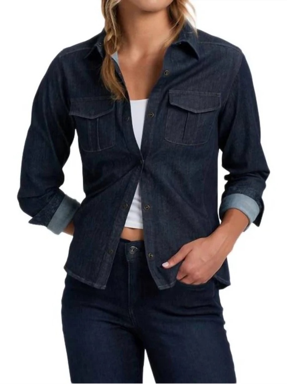 KÜHL Josie Denim Stretch Long Sleeve Button Down Shirt Blue Size Small outdoor